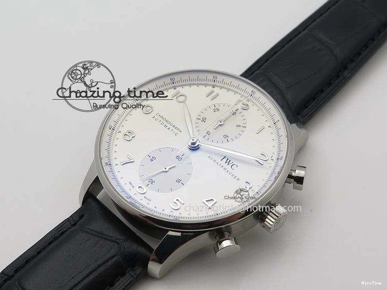 MIROTIME 0401 Casual Portuguese IW371405 ZF 1:1 Best Edition SS White Dial Silver Markers On Black Leather Strap A 7305